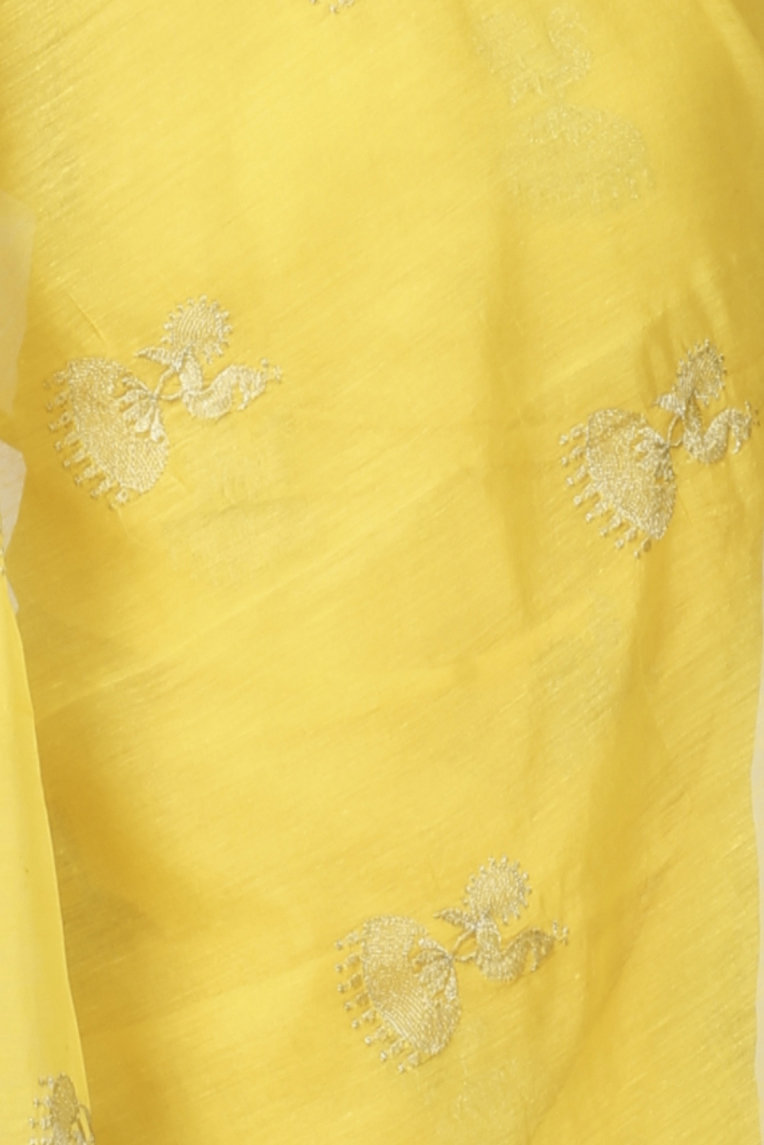 Yellow Blended Cotton Tuli Hand Loom Saree (1235)